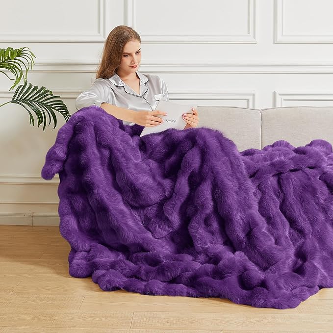 Purple Fluffy Soft Plush Faux Fur Throw Cozy Blanket for Couch Bed Fuzzy Blanket Living Room Women Gift Home Decor 50x60