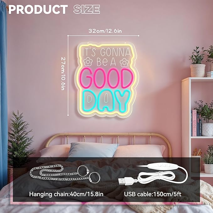 Neon Sign, It's Gonna Be A Good Day Neon Signs for Wall Decor, Dimmable Acrylic Neon Lights for Living Room Bedroom Playroom Restaurant Bar Pub Club Hotel Commercial Streets Party Decorations