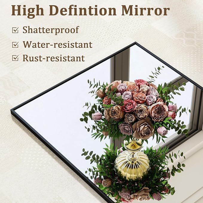 76" x 34" Large Full Length Mirror with Stand, Standing/Leaning/Wall Mounted Full Body Floor Mirror for Bedroom, Living Room, Entryway, Cloakroom with Aluminum Alloy Frame Black