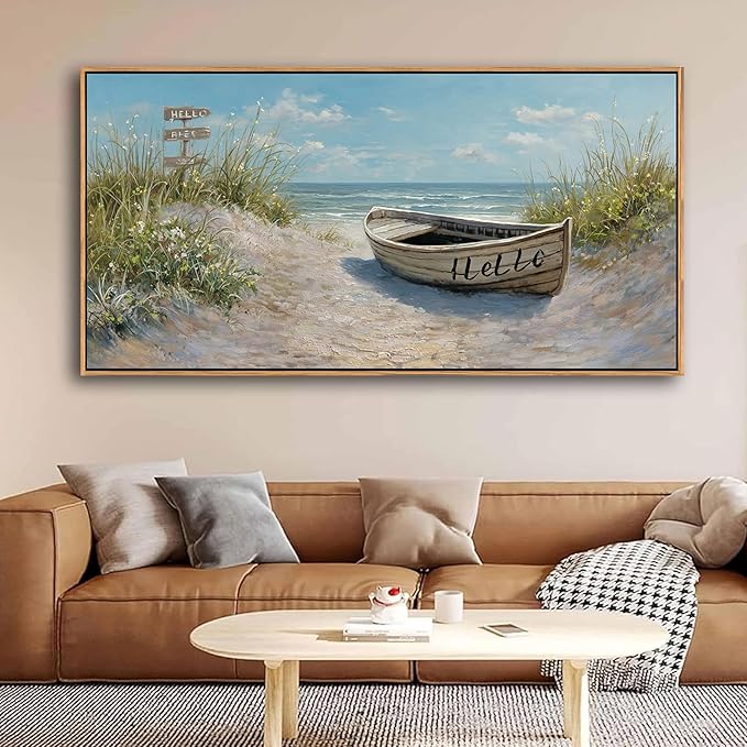 AJAZIKO Coastal Canvas Wall Art Paintings - Beach Wall Pictures for Living Room with and Ocean Themes - Boat Wall Decor and Ocean Wall Art for Home Artwork for Walls 20×40IN