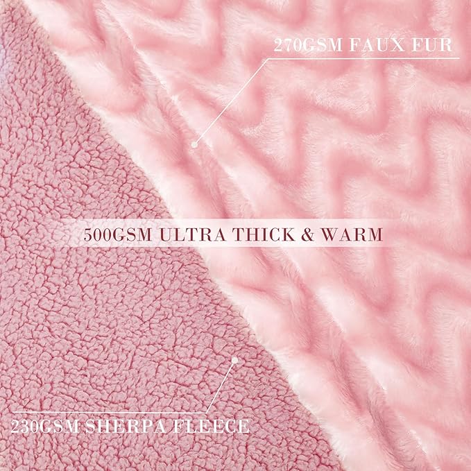Whale Flotilla Faux Fur Sherpa Twin Size Blanket for Bed, Cozy Reversible Fuzzy Fluffy Plush Blankets for All Season, Warm and Soft, 60x80 Inch, Pink