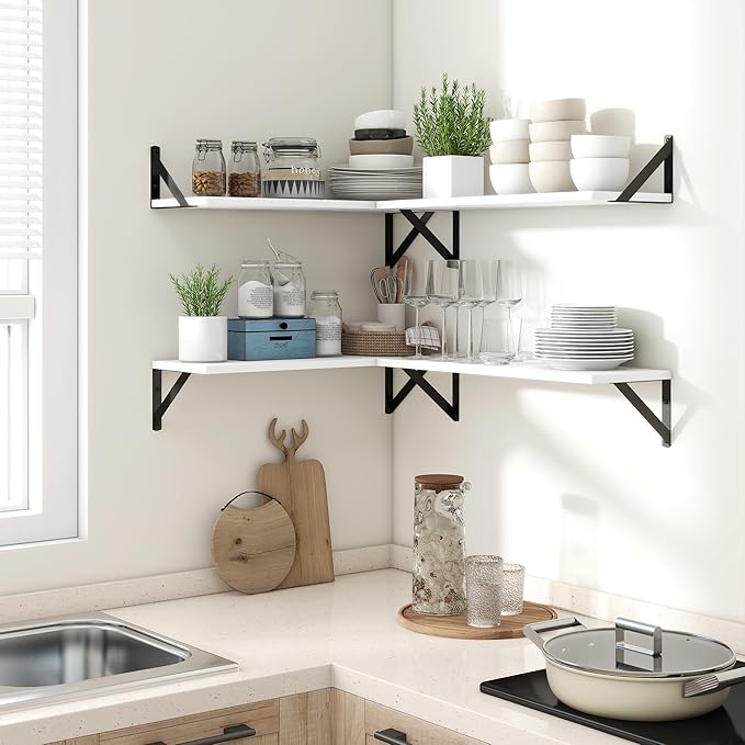 Axeman 55 Inch Floating Shelves | 8 Inch Deep White Wall Shelves Set of 2 | 55" W x 8" D Rustic White Wood Shelves for Bathroom Kitchen Living Room