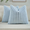 FUTEI Light Blue Decorative Throw Pillow Covers Set of 2, 18x18 Inch Soft Fluffy Faux Fur Plush Striped Cushion Cases, Modern Home Decor for Couch Bed Living Room