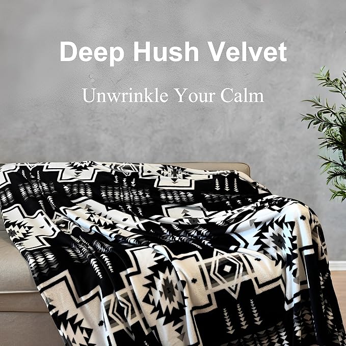 Fleece Blanket Full/Queen - 80x90 Inch Lightweight & Buttery-Soft Throw for Bed, Sofa, Camping | 300GSM Cloud-Touch Microfiber | Cozy Essentials for Travel & Movie Nights, (Boho Black&White)
