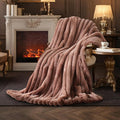Amélie Home Faux Fur Throw Blanket for Couch, Ultra Cozy Fuzzy Fluffy Fur Luxurious Soft Striped Plush Gift Blankets for Family Sofa Chair Bedroom, 55"x70", Cationic Fox Pink Brown