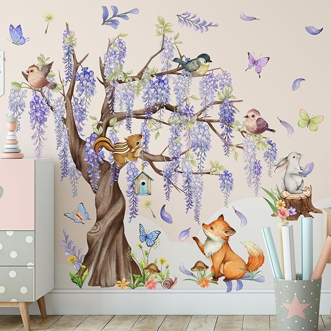 TUOKING Wall Stickers Decor,Removable Purple Tree Wall Murals Peel and Stick Modern Wall Art Decal Home Decor for Kitchen,Bedroom,Living Room(MS2453-KL)