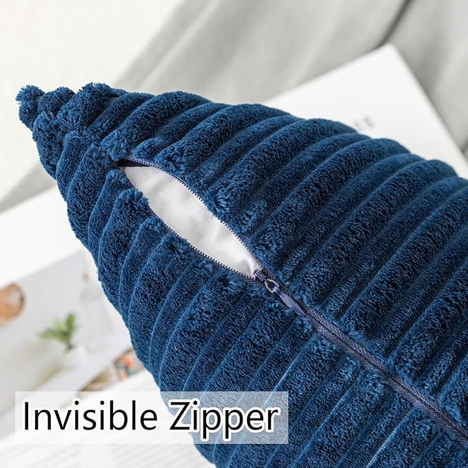 UGASA Striped Textured Velvet Corduroy Pillow Covers Decorative Europe Sham Throw Pillow Cushion Cover for Couch, 1 Pc, (61x61 cm, 24inch), Navy Blue