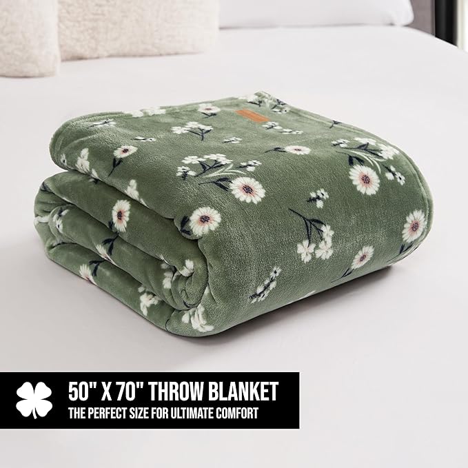 Lucky Brand Cozy Plush Blanket - Premium Microfiber Throw for Luxurious Comfort and Style, 50" x 70", Daisy Green Floral