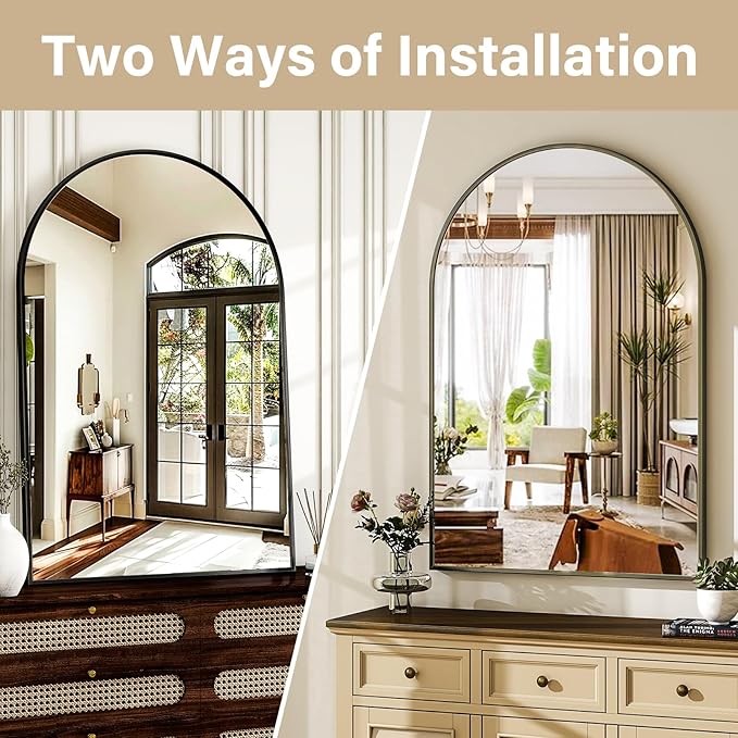 HARRITPURE 16"x24" Arched Bathroom Mirror - Black Wall Mounted Mirror - Black Arch Mirror - Aluminum Alloy Frame Bathroom Mirror Living Room, Bedroom, Bathroom and Entryway