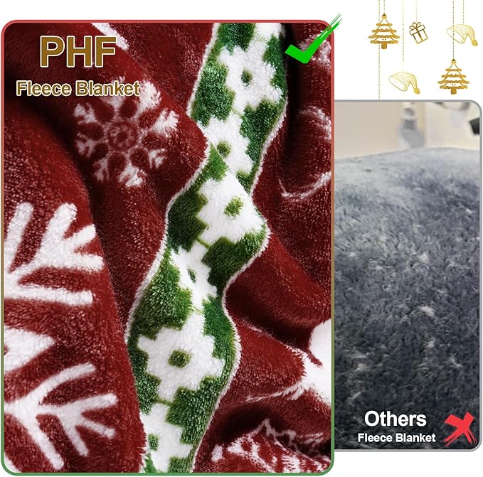 PHF Printed Fleece Blanket King Size, No Shed No Pilling Ultra Soft Plush Cozy Xmas Prints Theme Home Décor Flannel Blanket for Bed, Sofa, Couch and Gift, 108" x 90", Retro Christmas