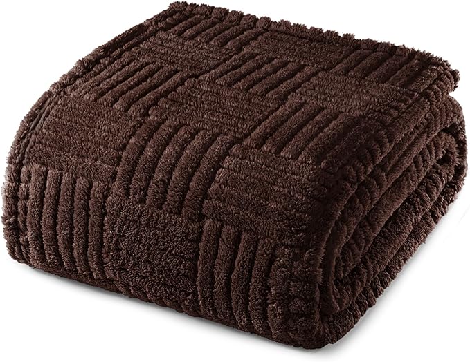 Whale Flotilla Lightweight Fleece Queen Size Blanket for Bed, Fuzzy Soft Blankets with Decorative Jacquard Pattern for All Season, Warm and Fluffy, 90x90 Inch, Coffee
