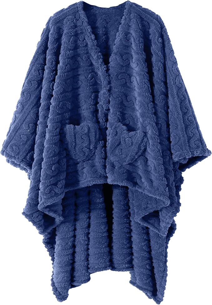 Wearable Blanket Sherpa Fleece Shawl Blanket with Pockets Blanket Poncho Cape for Adults, Cozy Shawl TV Throw Blankets