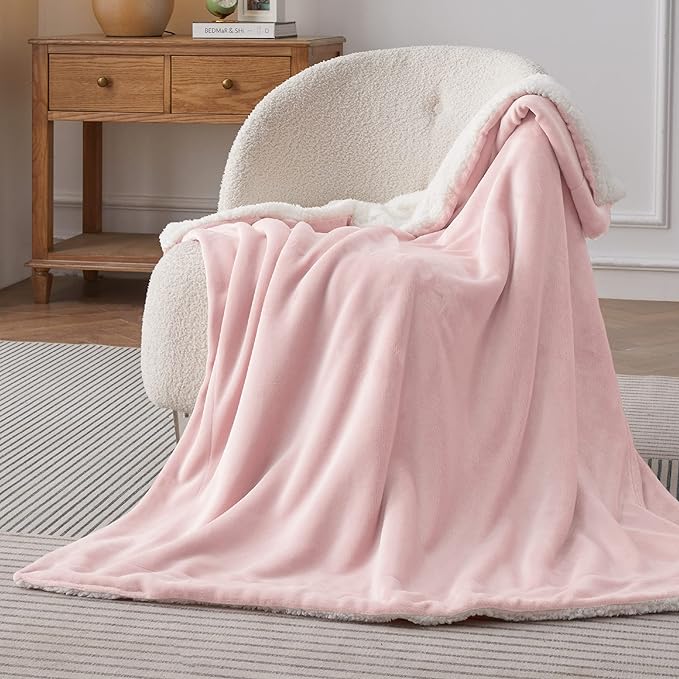 Bedsure GentleSoft Sherpa Fleece Twin Size Blanket for Couch, Non-Heated, Thick and Warm Throw for Women and Girls, Soft Fuzzy Plush Kids Blanket for Spring, Room Home Decor, Pink, 60x80 Inches