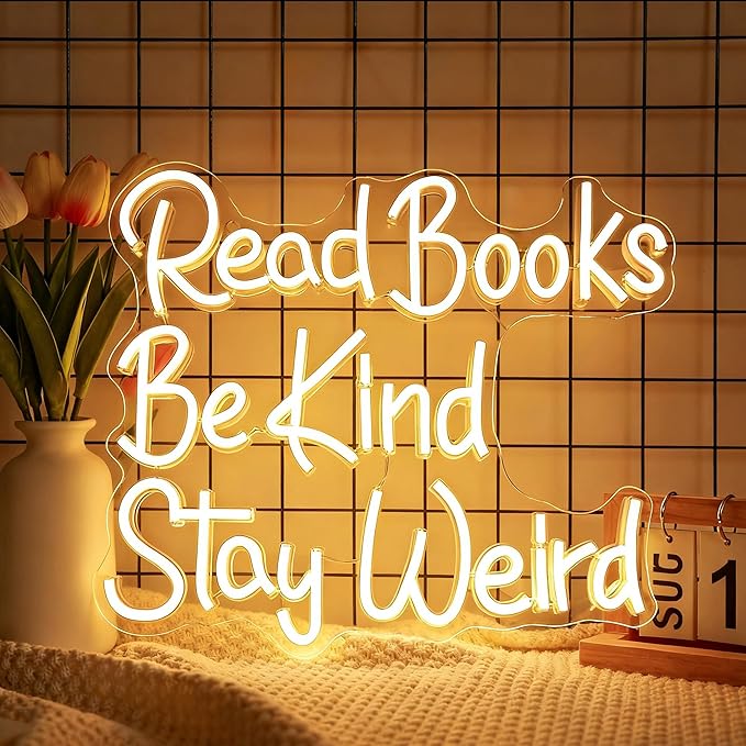 Neon Sign, Read Books Be Kind Stay Weird Neon Signs for Wall Decor Warm White LED Neon Light Up Signs Home Decor for Study Room Bookstore Bedroom Business Club Decoration USB Operated