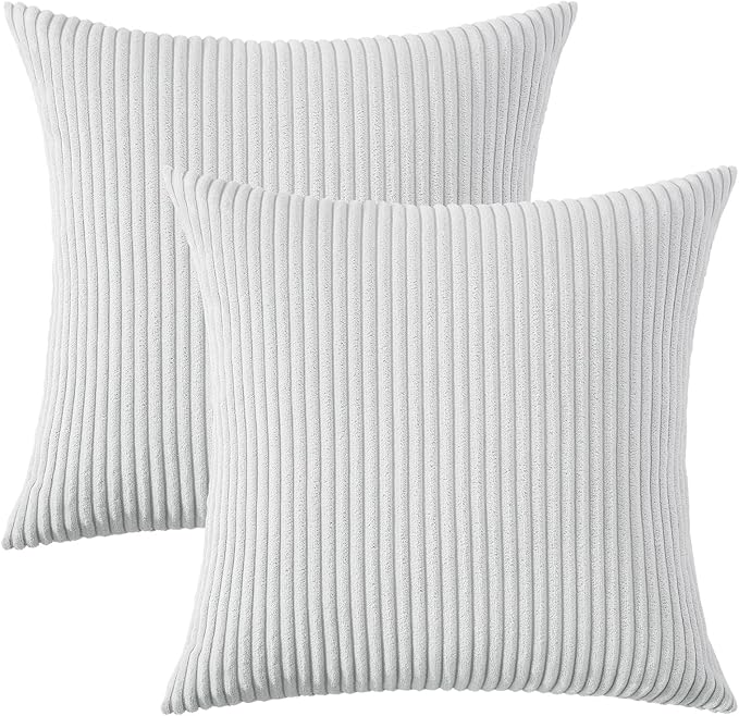 Mecatny Corduroy Decorative Throw Pillow Covers 24x24 Set of 2 for Sofa Living Room, Soft Neutral Boho Couch Pillow Covers for Home Decor, Grey