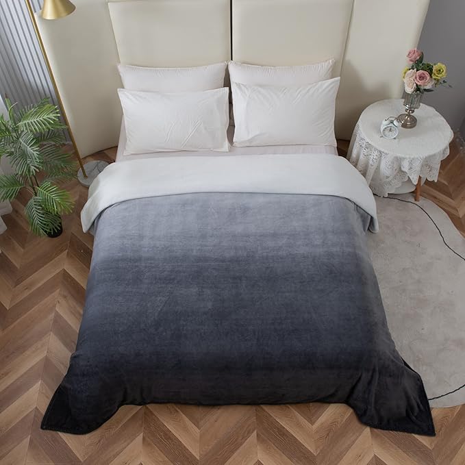Elegant Comfort Luxury Velvety Feel Blanket, All-Season Lightweight Blanket, Ultra Plush, Soft, Cozy-Fuzzy Flannel Fleece for Couch, Sofa, Bed, Travel, Ombre Design, Twin/Twin XL, Gray