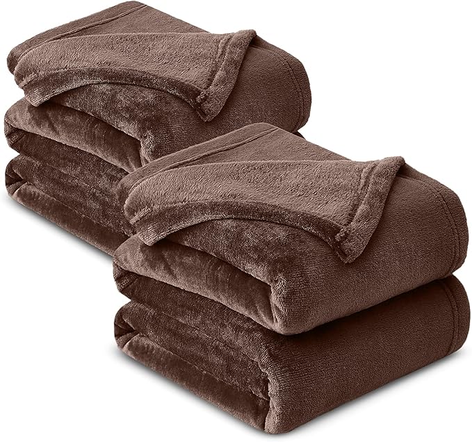 MOONLIGHT20015 Fleece Blanket 2 Pack Twin Size 60 x 80 Inches - Super Soft Fluffy Throw Blanket for Sofa and Bed - Warm and Cozy Lightweight 400 GSM Microfiber Bed Throws Blankets (Twin, Coffee)