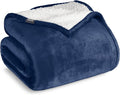 Bare Home Sherpa Fleece Blanket - Throw/Travel Size - Blanket for Bed, Sofa, and Couch - Warm & Lightweight - Fluffy & Soft - Reversible (Throw/Travel, Dark Blue)