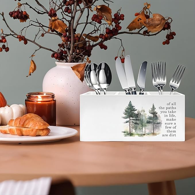 Watercolor Forest Inspirational Pen Pencil Holder, Motivational Desk Decor, of All the Paths You Take in Life Pencil Pen Holder Organizer for Home Office Desk Accessories