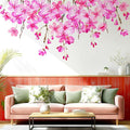 Cherry Blossom Flowers Wall Decals Peel and Stick, Large Floral Vinyl Wall Stickers, Removable Vine Home Decor Art for Bedroom Living Room Classroom Office