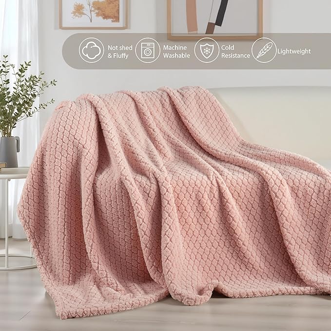 Exclusivo Mezcla King Size Fleece Blanket for Bed, Extra Soft Warm Decorative Fuzzy Blanket for Women, Lightweight Cozy Bedding Blankets, 90x104 Inches, Pink