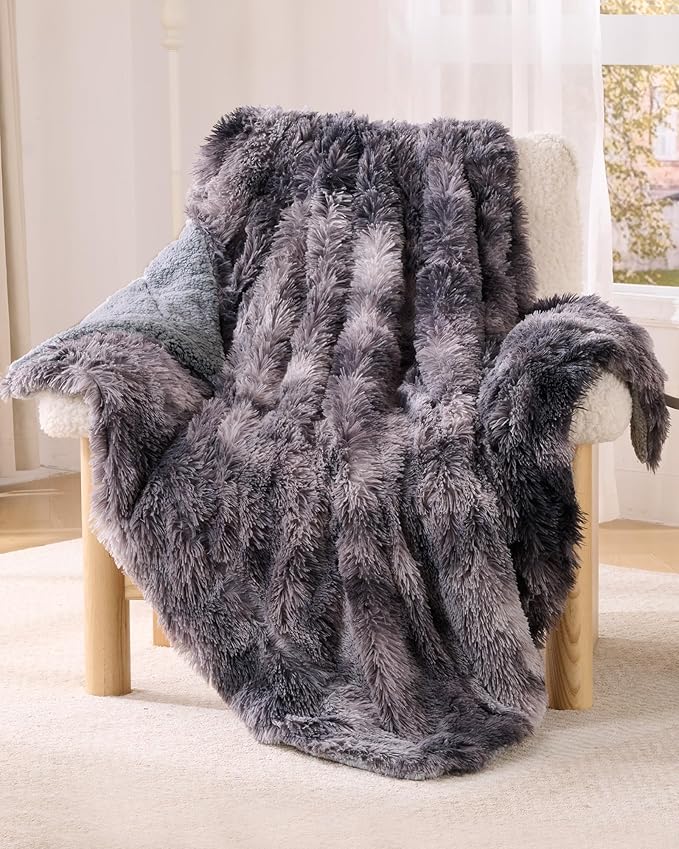Super Soft Fluffy Faux Fur Throw Blanket for Couch, Fuzzy Sherpa Fleece Cozy Warm Gifts for Women, Room Decor Christmas Plush Thick Throw for Men, Minky Teen Gifts Winter Bedding, 50" x 60"