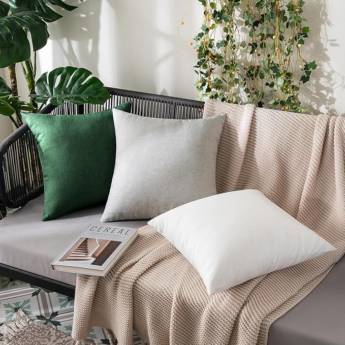 MIULEE Pack of 2 Decorative Outdoor Solid Waterproof Throw Pillow Covers Faux Linen Garden Farmhouse Cushion Cases for Patio Tent Balcony Couch Sofa 16x16 Inch Emerald Green