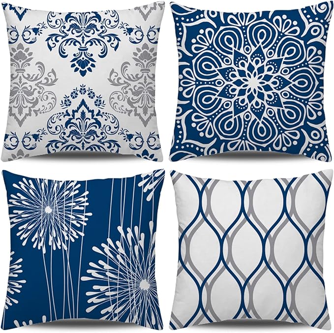 Coliuso Decorative Throw Pillow Covers 16x16 Set of 4, Blue Modern Simple Square Pillow Case Cushion Cover for Sofa Couch Farmhouse Living Room (Blue, 16"x16")