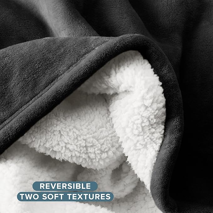 Bare Home Sherpa Fleece Blanket - Twin/Twin Extra Long - Blanket for Bed, Sofa, and Couch - Warm & Lightweight - Fluffy & Soft - Reversible (Twin/Twin XL, Black)
