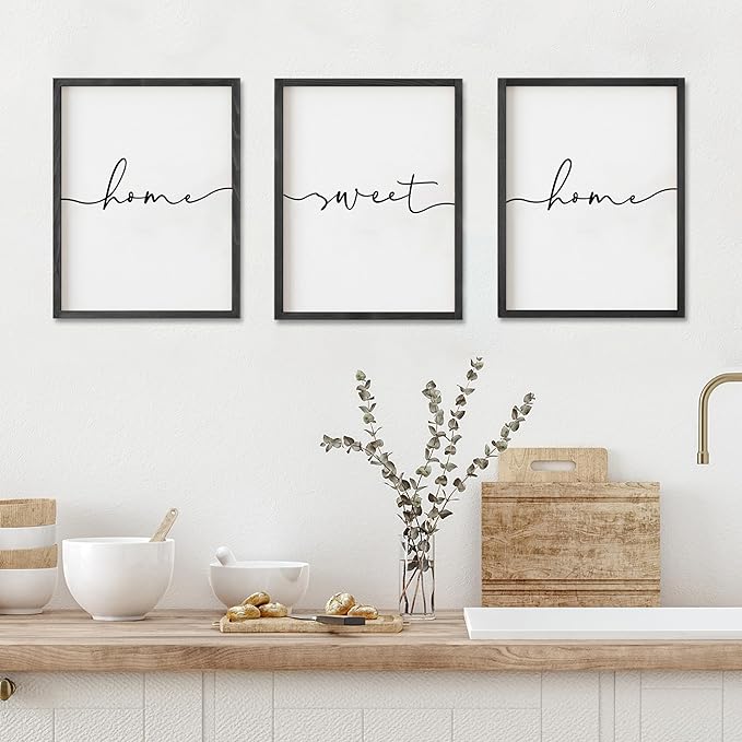Set of 3 Framed Farmhouse Home Sweet Home Sign Above Bed Wall Decor for Bedroom Decor Wall Art Wood Signs