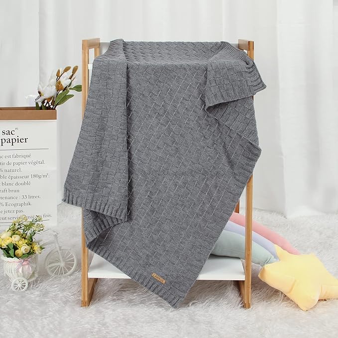 LAWKUL Baby Blankets for Boys Cable Knitted Baby Blanket Girl Airy Soft Newborn Receiving Swaddle Stroller Crib Grey 40"x30"