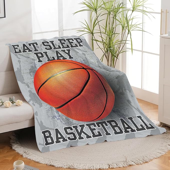 Basketball Blanket for Girls Women Boys Men Adults Kids Soft Cozy Fleece Sports Throw Blankets Gifts Warm Flannel Plush Lightweight Decor for Couch Bed Sofa 60"X50"