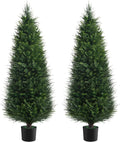 Two 5ft Artificial Plants Topairy Faux Cedar Trees for Outdoor Planters, 60IN Tall Fake Pine Bushes UV Resistant Large Potted Shrubs for Front Porch Décor