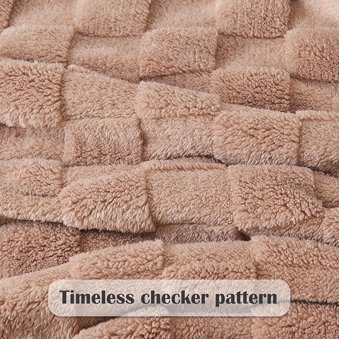 NEWCOSPLAY Super Soft Throw Blanket Taupe Premium Silky Flannel Fleece 3D Checkered Lightweight Bed Blanket All Season Use (Taupe Checkered, Throw(50"x70"))