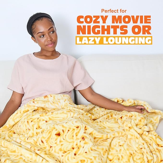Cozy Concepts Co. Ramen by Relatable, Viral Trend Inspired, Looks Like a Giant Bowl of Ramen Noodles to Wrap Yourself Up In, Easter Gift for Kids & Teens, Easter Basket Filler, Large 65” Throw Blanket