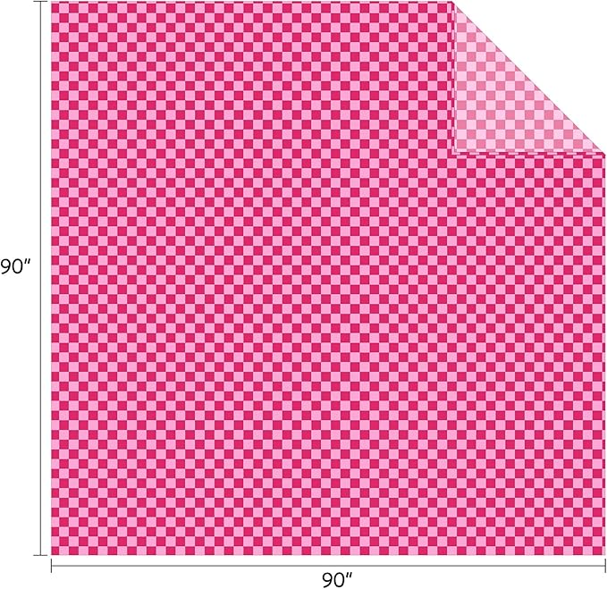 FY FIBER HOUSE Checkered Flannel Fleece Throw Blanket Queen Size Soft Cozy Checkerboard Grid Print Chessboard Gingham Pattern Blankets for Bed Couch Sofa, 90"x90", Hot Pink
