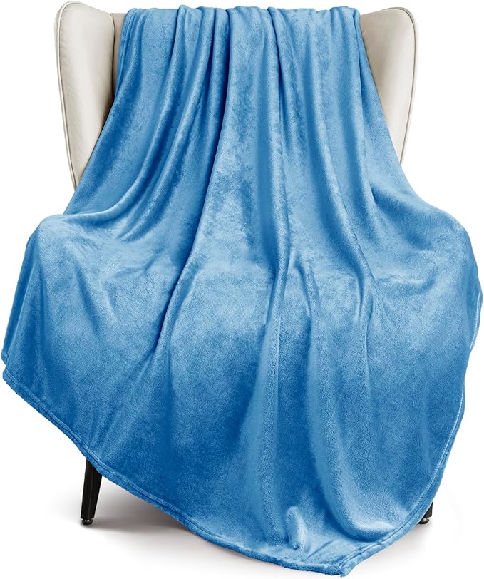 Exclusivo Mezcla Fleece Throw XL Blanket for Couch, Sofa, Super Soft and Warm Washed Blue Blankets, All Season, Cozy, Plush, Lightweight, 50x70 Inches