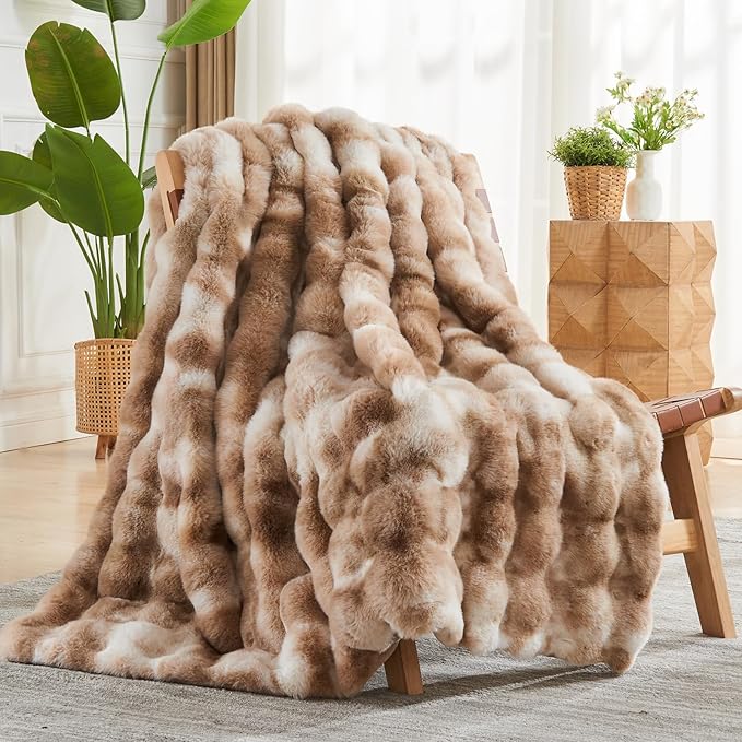 NEWCOSPLAY Faux Fur Twin Blanket Tie Dye Luxury Fluffy Thick Warm Bubble Blanket for Couch Sofa Bed 1000GSM (Tie Dye Bubble Thick, Twin(60"x80"))