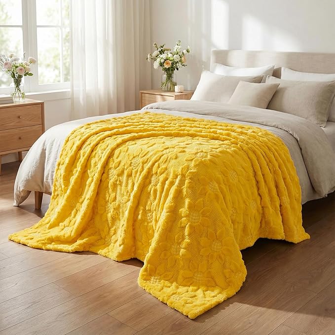 Horaldaily Spring Summer Blanket Throw, Yellow Sunflower Soft Fuzzy Plush Faux Fur Cozy Blankets for Couch Sofa Bed Lounging, Ideal Gifts for Kids Adults Wife Self, 60x80