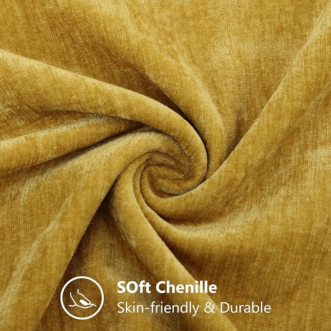 decorUhome Chenille Mineral Yellow Throw Pillow Covers 22x22 Inch Set of 2, Decorative Soft Couch Pillow Covers Solid Dyed Accent Farmhouse Neutral Square Pillow Cases for Sofa