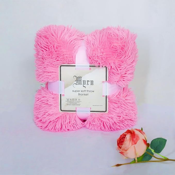 Plush Super Soft Blanket Bedding Sofa Cover Furry Fuzzy Fur Warm Throw Qulit Cozy Couch Blanket for Winter (63"x79", Pink)