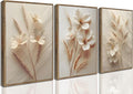 Framed 3D Textured 3Pcs Neutral Beige Floral Botanical Canvas Wall Art Modern Simple Texture Flower Plant Painting Picture Wall Decor Vintage Blossom Poster Print Artwork for Living Room Bedroom Bathroom