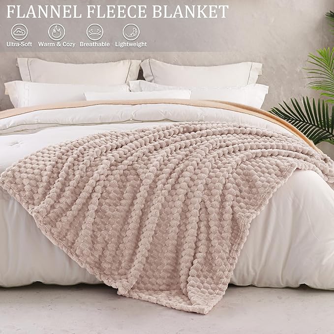 Exclusivo Mezcla Fleece California King Blanket for Bed, Oversized Fuzzy Camel Bed Blankets, Soft Cozy Plush Sofa Throws for All Seasons, 120x120 Inches