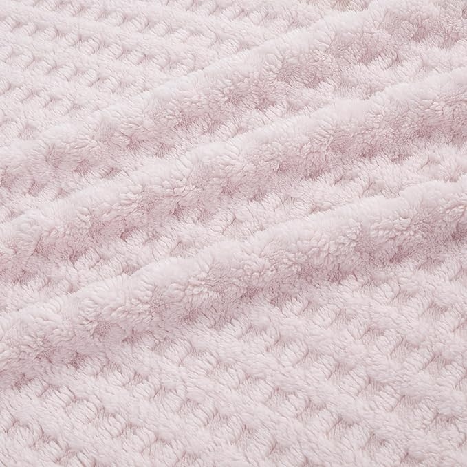 Soft Cozy Fuzzy Fleece Queen Size Blanket, Waffle Light Pink, 90x90 Inches – Lightweight, Fluffy, and Warm 3D Jacquard All-Season Blanket for Bed, Couch, Sofa, Camping, and Travel