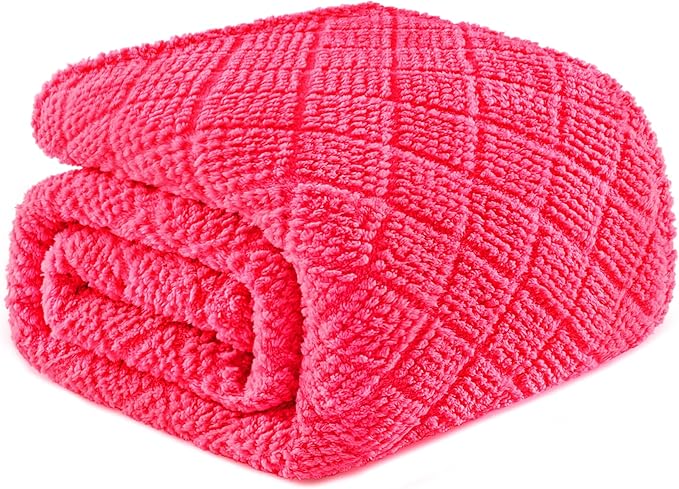 Whale Flotilla Fuzzy Fleece King Size Blanket for Bed, Soft Fluffy Jacquard Waffle Blankets for All Season, Lightweight and Warm, 90x104 Inch, Hot Pink
