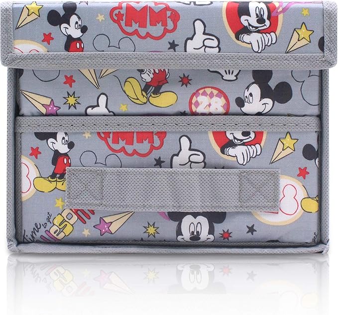 Finex Foldable Collapsible Storage Organizer Box for Desk with Flip Top Lid & Removable Drawer - Gray Mickey