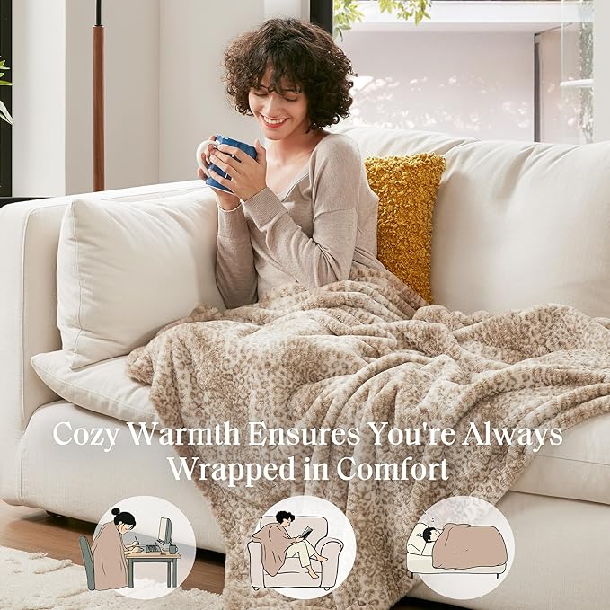 Madison Park Zuri Soft Plush Luxury Oversized Faux Fur Throw Animal Stripes Design, Faux Mink On The Reverse, Modern All Seasons Blanket for Bed, Sofa Couch, Office, Leopard, 60x70