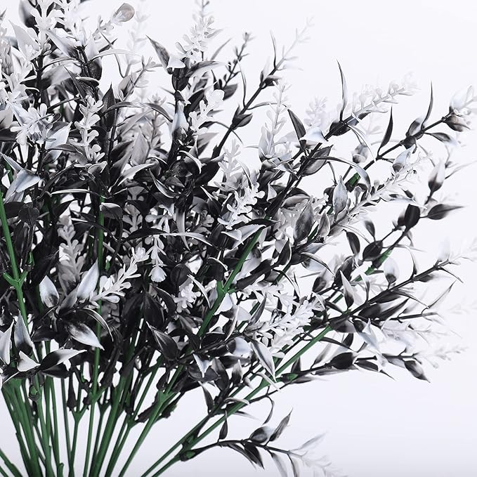 Artificial Plants Spring Black Artificial Outdoor Flowers UV Flowers Outdoor Artificial Greenery for flower arrangements Indoor Outside Hanging Plants Garden Porch Window Home Farmhouse Décor(B+W)