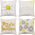 Hexagram Spring Summer Pillow Covers 18x18 Set of 4, Outdoor Floral Daisy Decorative Grey Throw Pillow Covers, You are My Sunshine Farmhouse Cushion Case for Couch Sofa Indoor Home Decor(No Insert)