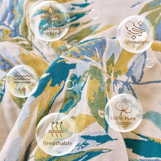 Boho Throw Blanket for Couch Sofa Chair Cotton Spring Blankets for Bedroom Living Room All Season Soft Lightweight Reversible Leaves Embroidery Decorative Throws 50"x60" Home Decor
